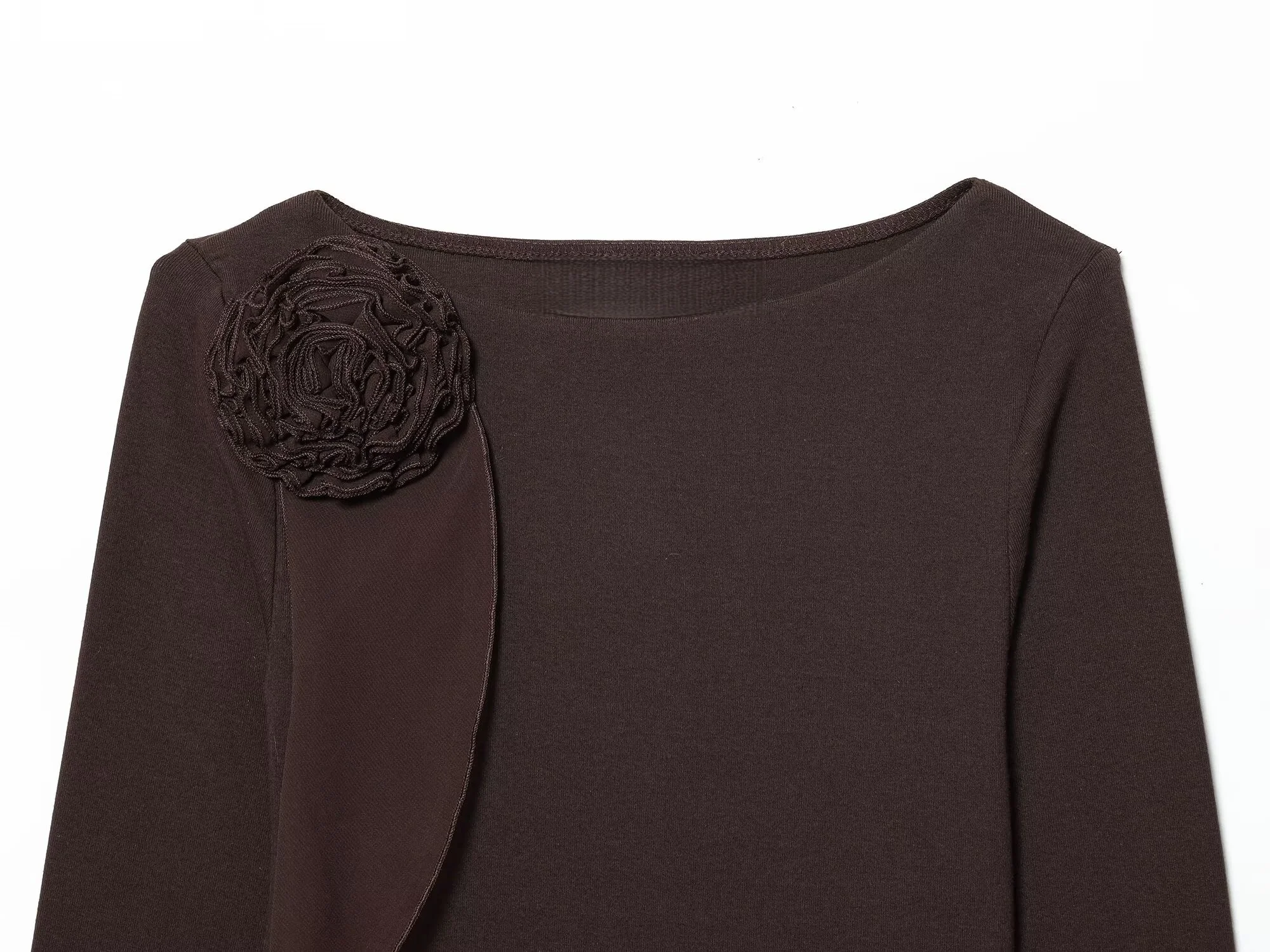 2025年冬新作 レディース カジュアルファッション シンプル オフショルダー スリムフィット 快適 長袖 3D花柄Tシャツ