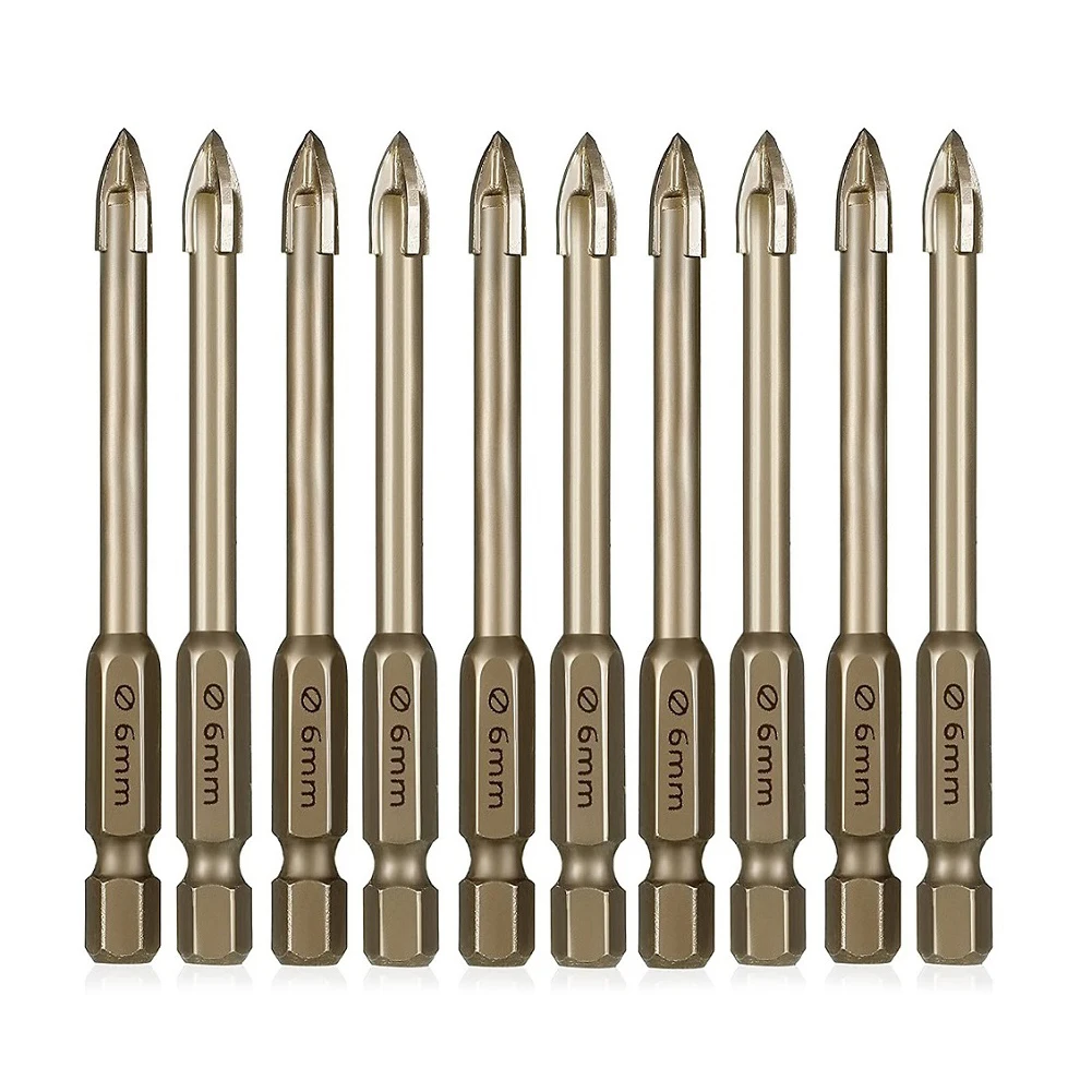 10Pc 6Mm Multifunctionele Kruis Driehoek Boor Set Tegel Porselein Boor Bit Marmer Keramische Glazen Baksteen Hex Schacht Kruis Speer Kop