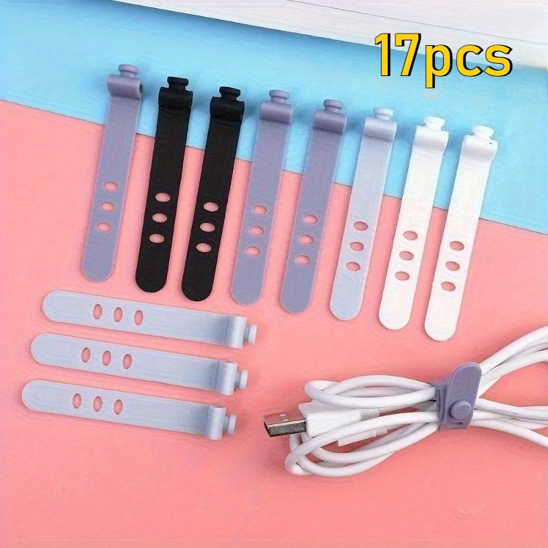 17pcs Phone Cable Organizer Earphone Clip Charger Cord Management 3 Hole Line Storge Holder Clips Data Line Bobbin Winder Straps