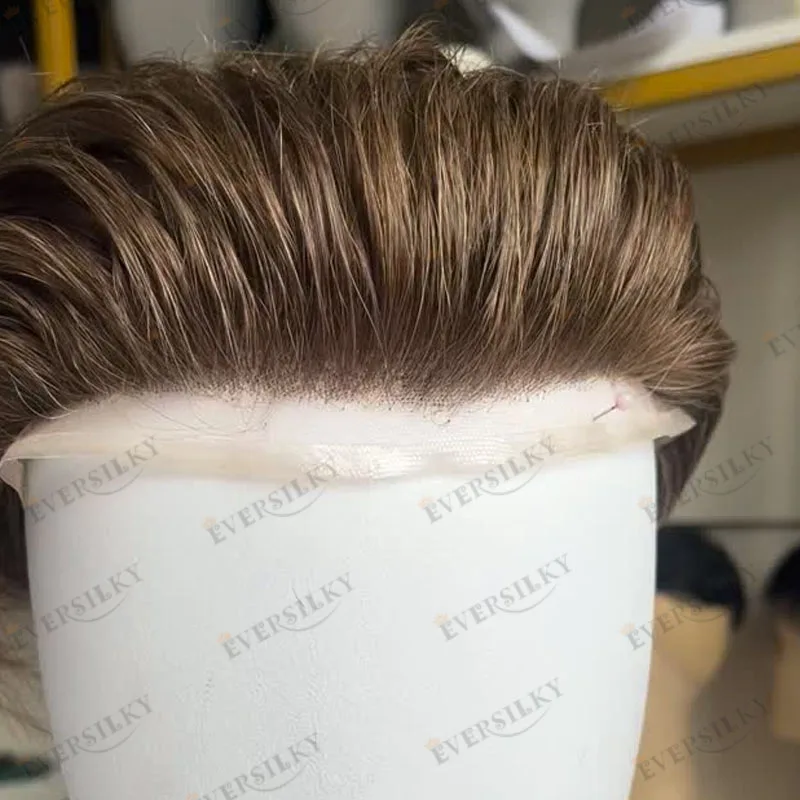 Light Blonde Super Natural Hairline Q6 Swiss Lace Front PU Base 100% HUman Hair Men's Hair Wigs Replacement Capillary Prosthesis