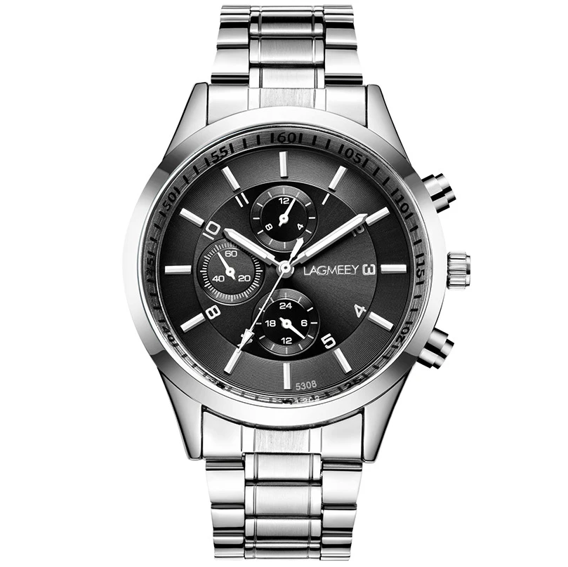 Ultra บางนาฬิกาผู้ชายธุรกิจแถบเหล็กสีดํากีฬากันน้ําสามตาเลียนแบบหกพินเกาหลีรุ่นนักเรียนชายนาฬิกา