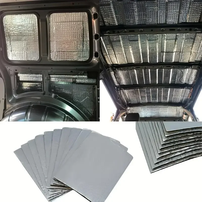 10Pcs 5MM Aluminum Foil Car Sound Heat Insulation Cotton Mats Engine Bonnet Firewall Noise Proofing Deadener Anti-Noise Pads