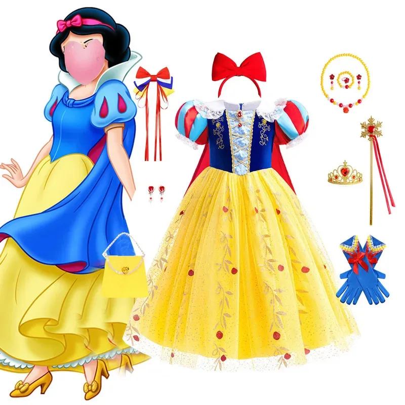 الفتيات الصغيرات الأزرق والأصفر الأميرة سنو وايت حفلة عيد ميلاد تأثيري فستان الهالوين الفتيات فستان عطلة كرنفال #2