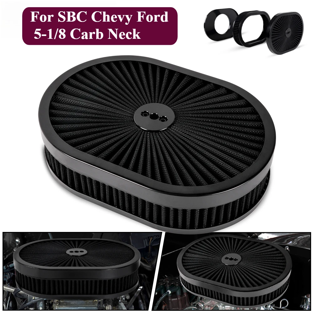 

12" Oval Super flow Thru Air Cleaner Washable For SBC Chevy Ford 5-1/8 Carb Neck