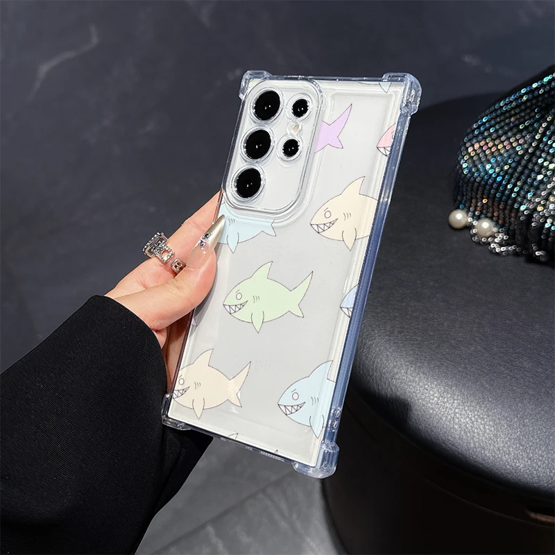 Graffiti Shark Chart Phone Case for Samsung Galaxy S25 Ultra S20 FE S21 S22 S23Plus S24 S26 Edge Cases Transparent Soft Covers
