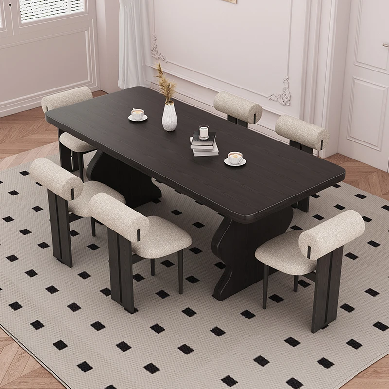 Unique Luxury Chairs Table Kitchen Modern Rectangular Black Wood Dining Table Set Center Italian Mesas De Jantar Home Furniture