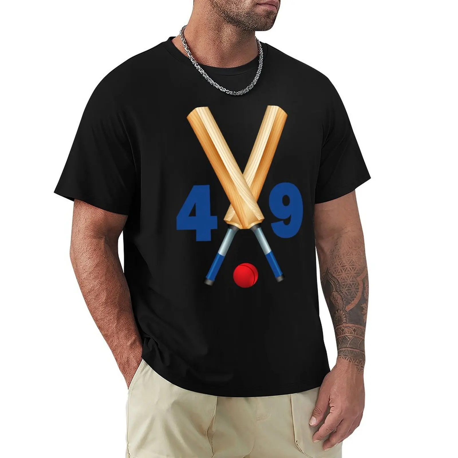 

Cricket number 49 - forty nine with bats and ball T-Shirt sports fans Anime t-shirt designer shirts Men's t-shirt