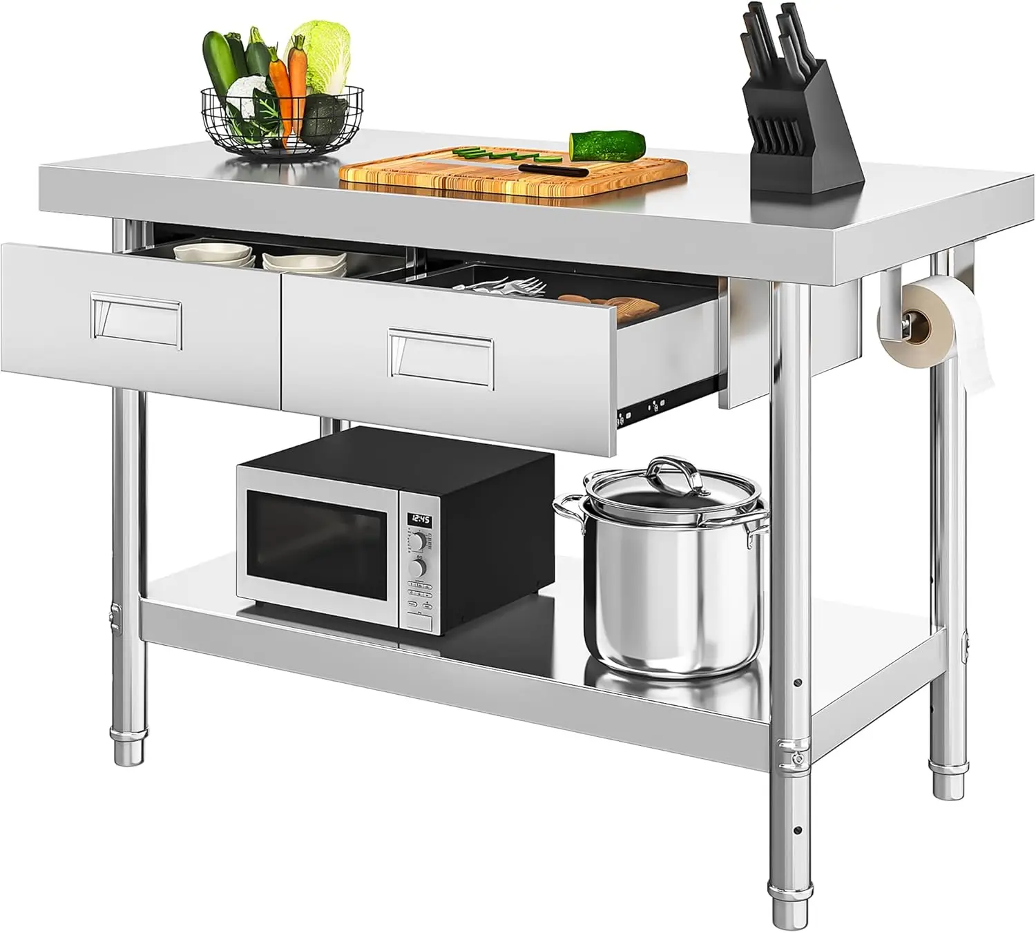 Stainless Steel Table with 2 Drawers, NSF Work with Drawer, Metal Prep Table for Home Kitchen Restaurant Garage Ware