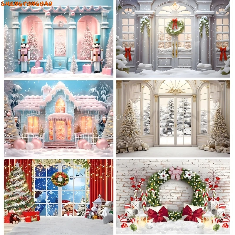 

Christmas Day Wreath Snowman Photography Backdrop Props Family Xmas Eve Party Decor Living Room New Year Background YH-89
