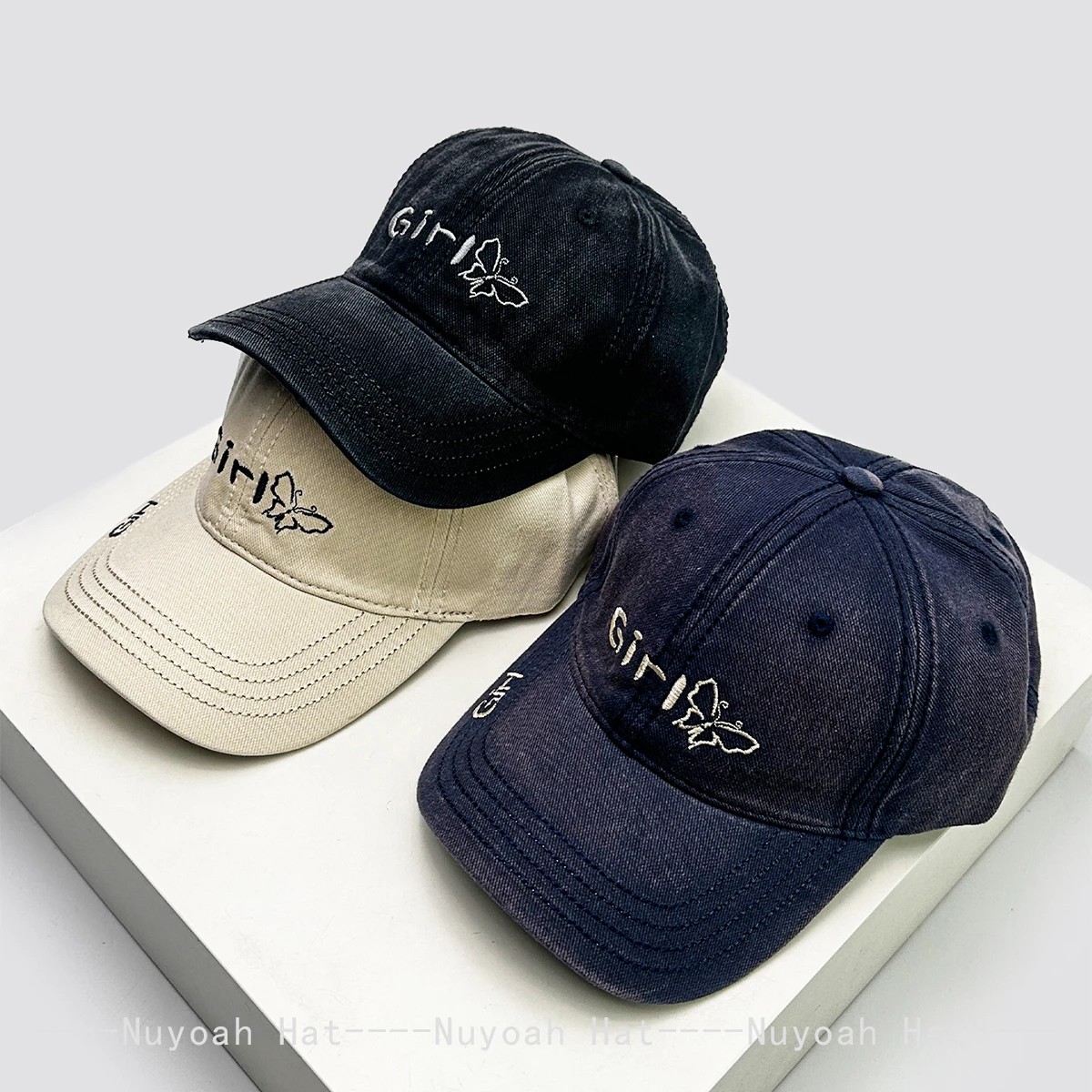 

New Women Korean embroidered Girl letters Butterfly Baseball Hats Sunshade Personal Versatile Retro Peaked Caps Fashion Casual