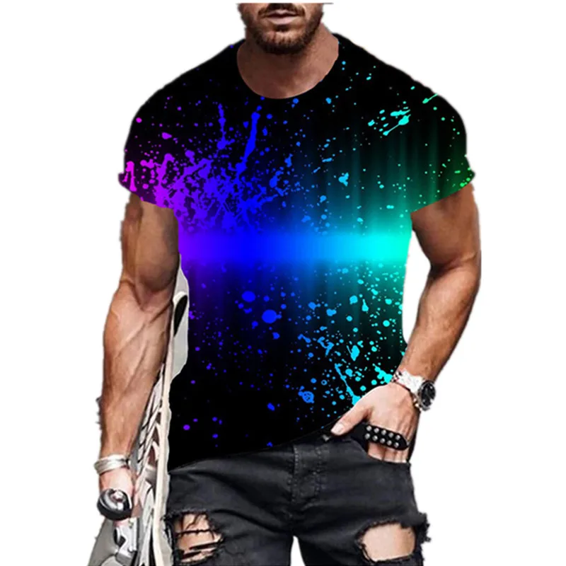 

2024 Summer Sports Casual T-shirt Round Neck 3D Printing Breathable Fitness Men's Plus Size T-shirt Slim Fit Fashion T-shirt