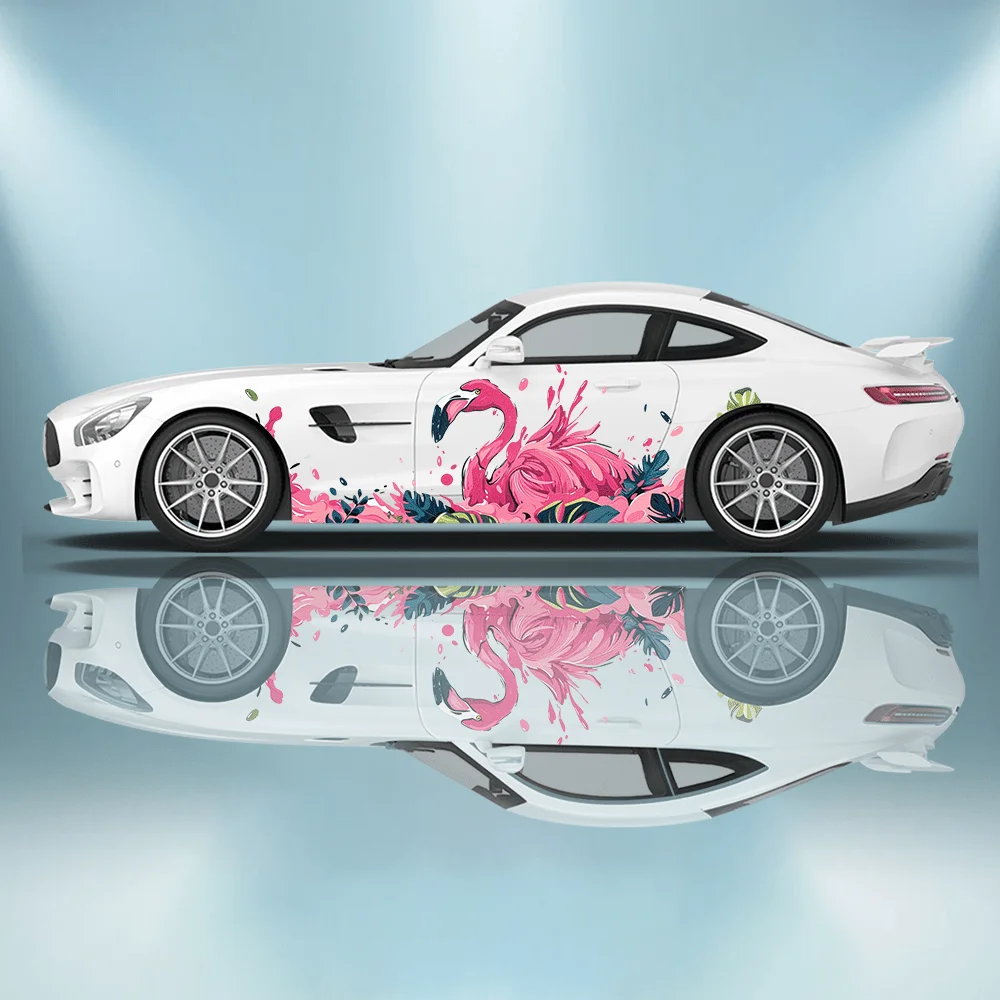 2PCS Female heart pink flamingo green leaf splash latte sticker car sticker full body floral decoration covering scratches prote
