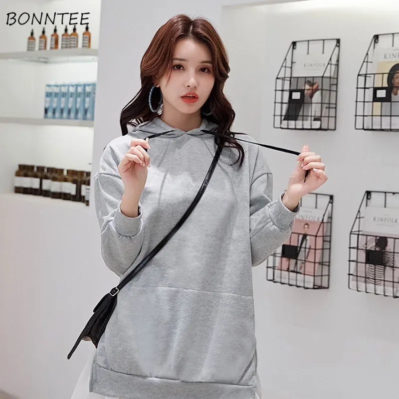 Hoodies com capuz feminino sólido cleanfit all-match outono casaco coreano moda baggy casual slouchy na moda streetwear outwear diariamente