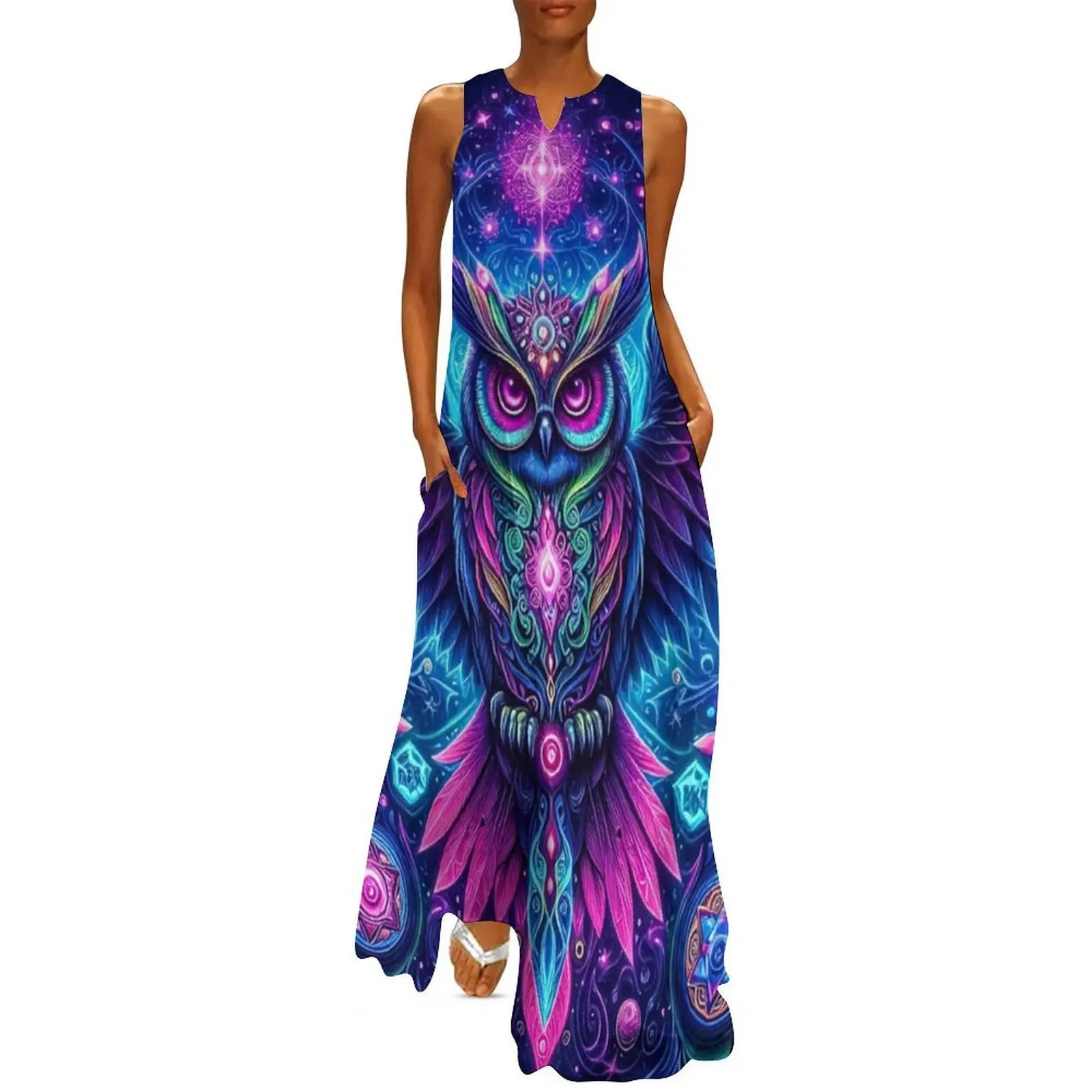 

Mystical Owl: Ethereal Neon Galaxy, Celestial Magic Art Print for Home and Office Decor” Long Dress Aesthetic clothing