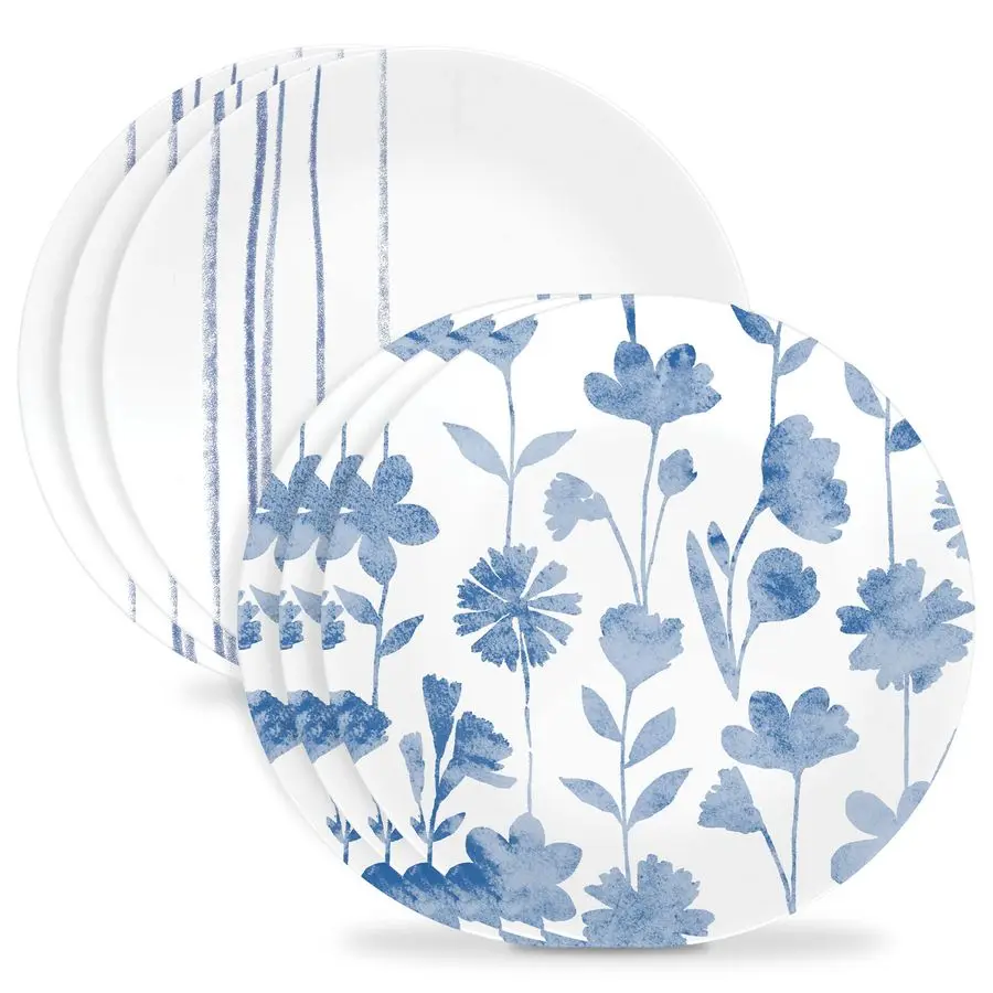 

6Piece 8.5 Vitrelle Glass Lunch Plates Lightweight, Scratch Resistant Botanical Stripes