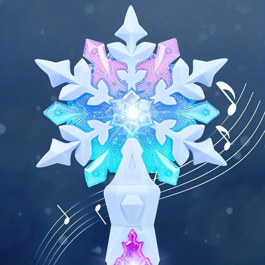 E1-Princess Snow Wand Toy Fairy Girls Glowing Wands Christmas Halloween Children Toys Snowflake Light Sound Sticks Kid Cosplay