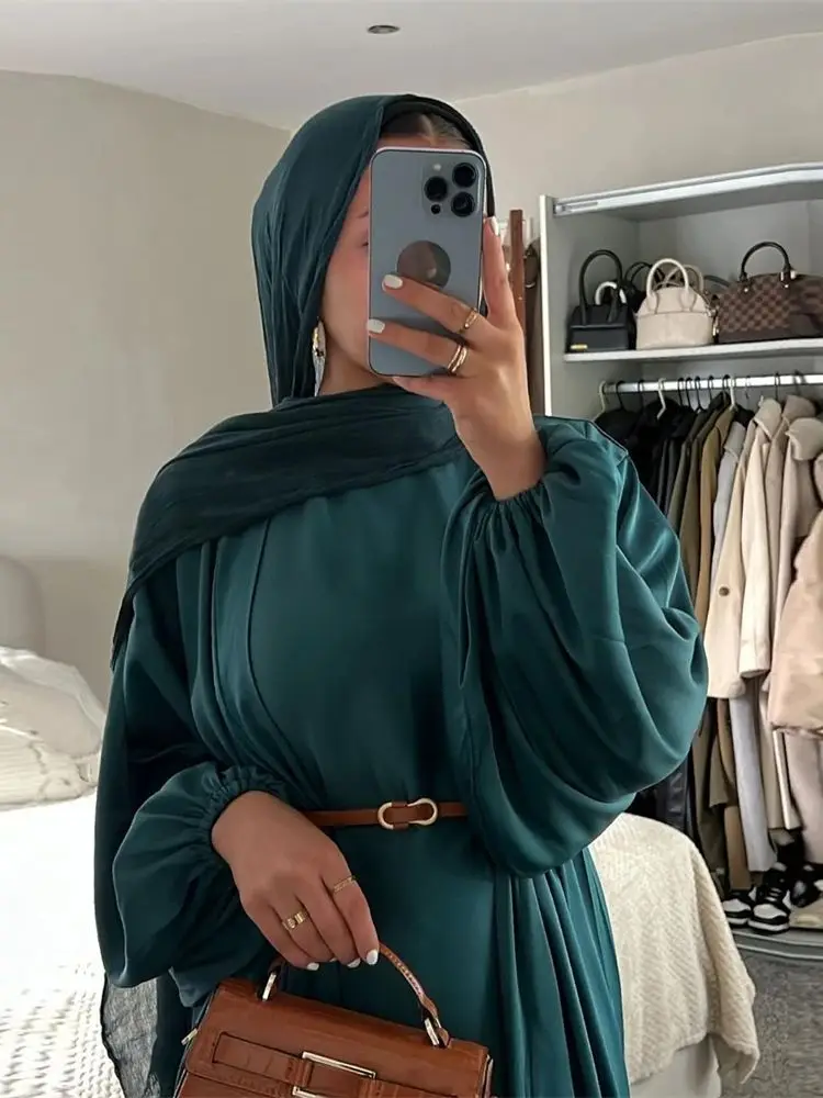 Satin Dubai Open Abaya Muslim for Women Sets Islam Kaftan Modest Dresses Kebaya Caftan Marocain Robe Femme Ensembles Musulmans