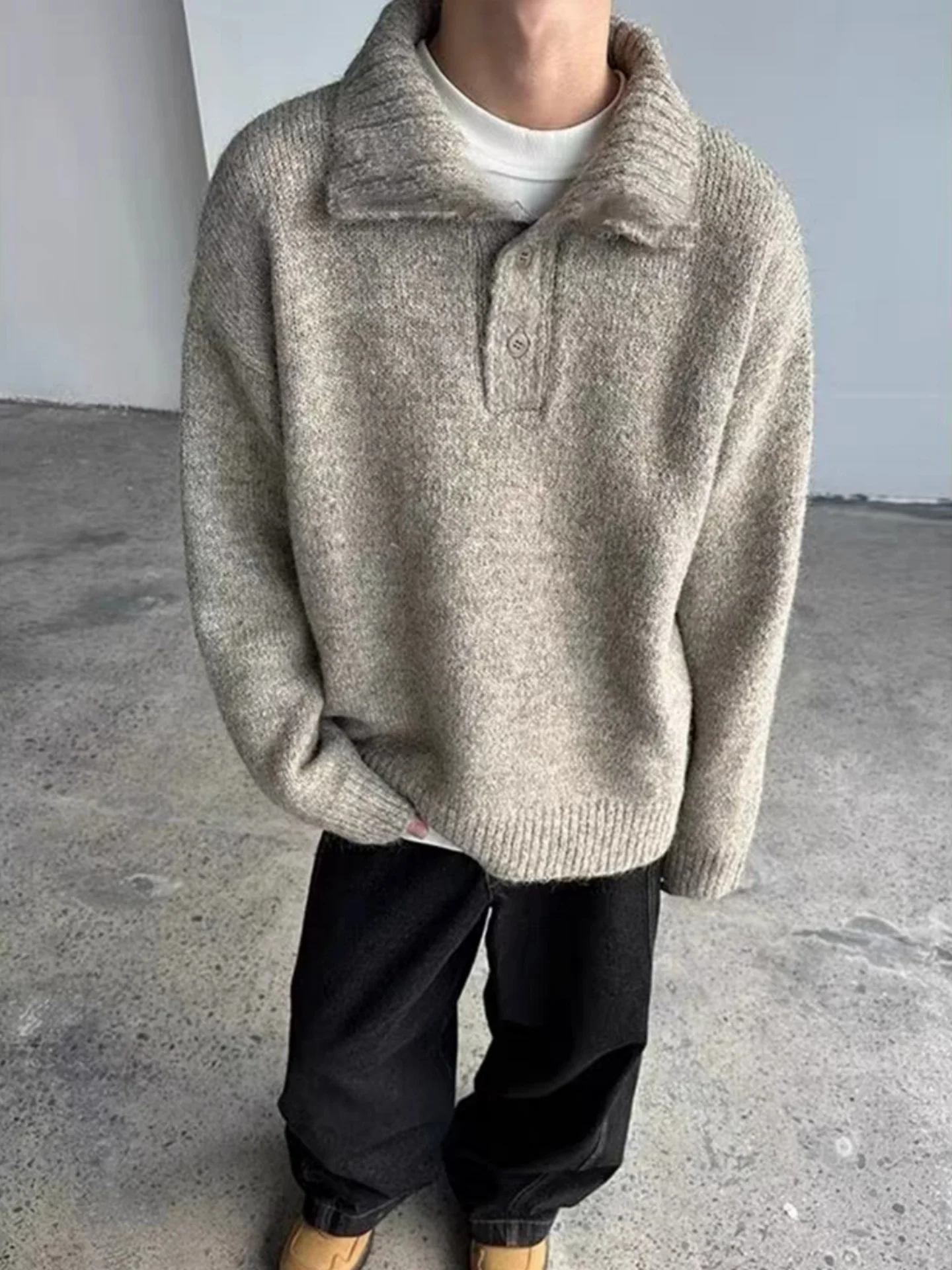 

Американский вязаный свитер с высоким воротником, на флисовой подкладке, свободного кроя, с открытым передом, в стиле ретро, класса люкс, с открытыми плечами