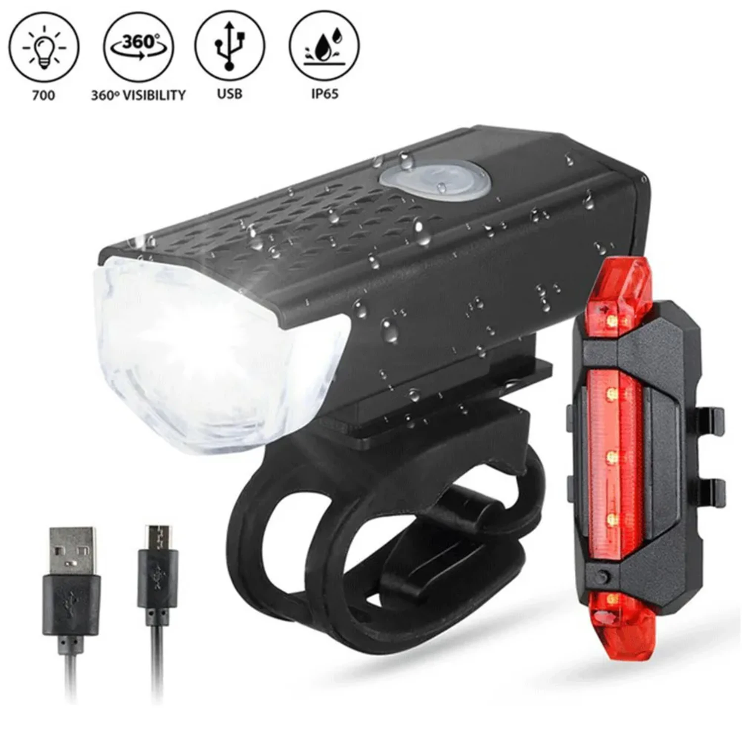 crease your visibility with this essential Waterproof USB Rechargeable Front and Rear Mountain Bike Light Set. Stay safe and be