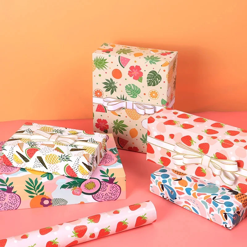 Fold Fruit Pattern Wrapping Paper Valentine Wedding Decoration Gift Wrap Artware Packing Paper Vellum Origami Paper 50*70cm