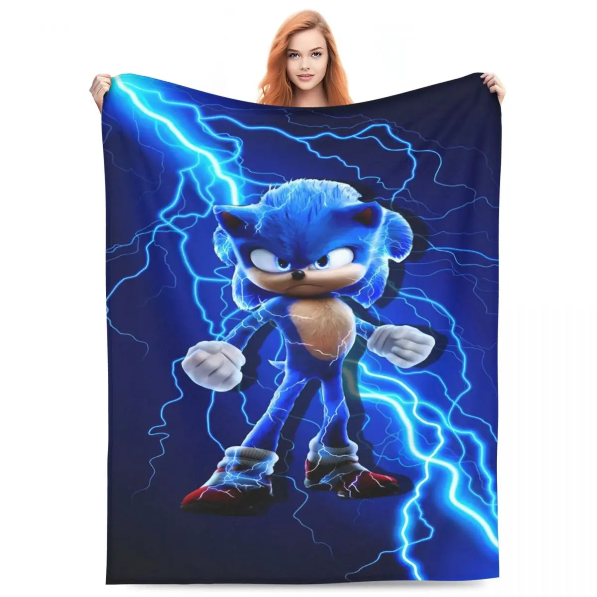 Warm Soft Blankets Picnic S-Sonic Main Character Throw Blanket Flannel Bedspread For Bedroom Graphic Sofa Bed Cover