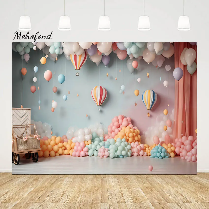 

Mehofond Photography Background Hot Balloon Newborn Baby Birthday Party Blue Sky White Clouds Backdrop Cake Smash Decor Photos