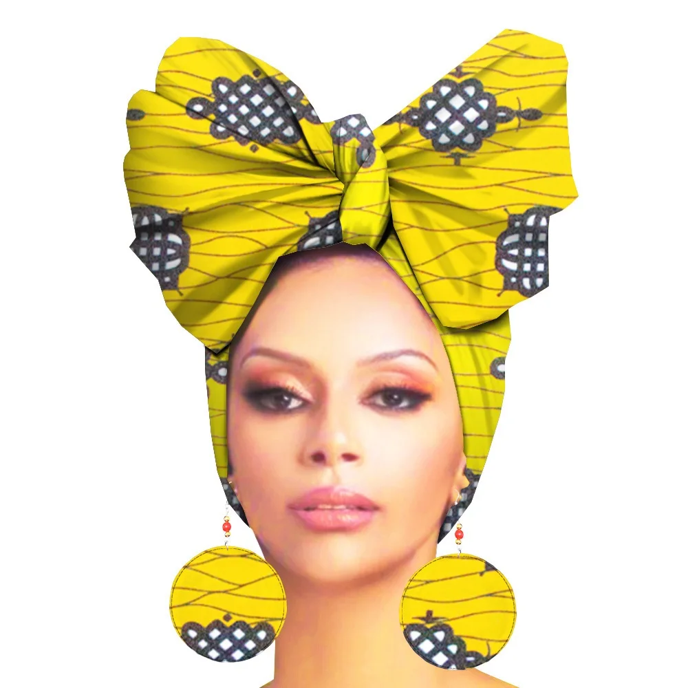 African Print Head Bandana Scarf Women And Matching Dorp Earring Wax Cotton Head Scarves Bandana Headband Set Hair Accessories