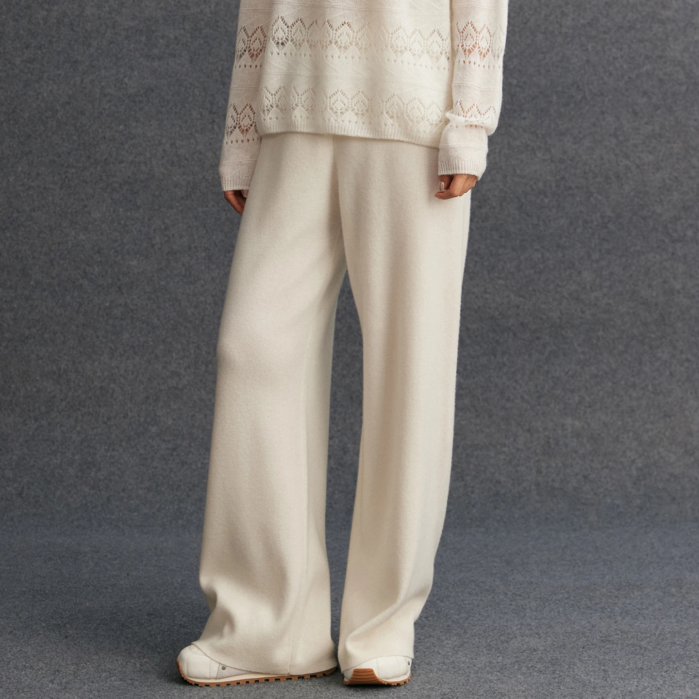 Luxury Autumn Winter Thick Women Cashmere Wide Leg Pants 100% Cashmere Knitwear Heavyweight Cashmere Casual Office Lady Trousers