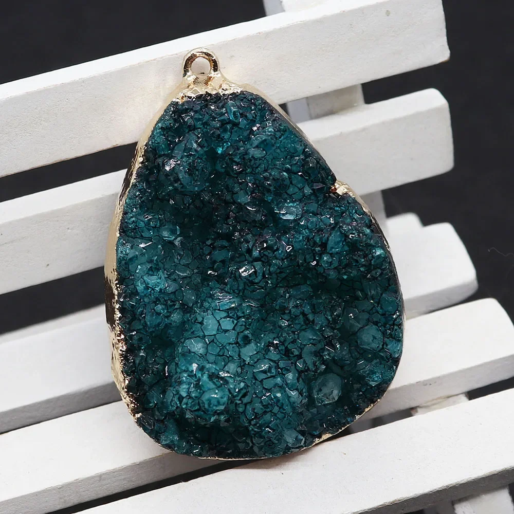 

Natural Blue Druzy Stone Pendant Gold Color Plated Edge Drusy Crystal Jewelry Making Necklace Accessory Geode Rough Gem Charms