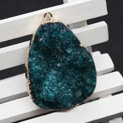 Natural Blue Druzy Stone Pendant Gold Color Plated Edge Drusy Crystal Jewelry Making Necklace Accessory Geode Rough Gem Charms