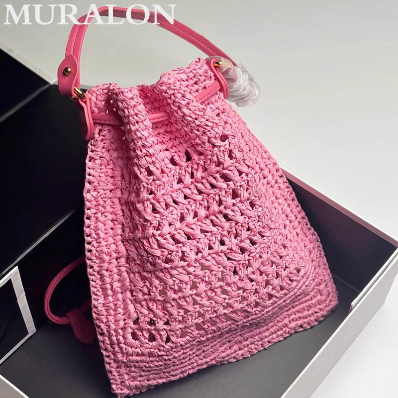 Fashion Versatile Straw Woven Small Tote Bag Summer New Drawstring Hollow Casual Shoulder Underarm Bag Embroidered Square Bag