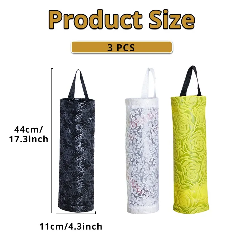 3Pcs Hanging Storage Dispensers Breathable Washable Hanging Mesh Garbage Bag Organizer for Kitchen Plastic Bag Storage