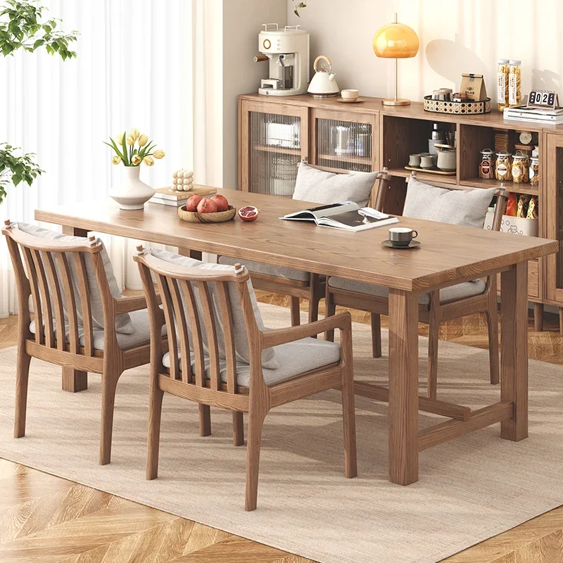 All solid wood dining table ash wood log Nordic rectangular large board desk to the living room integrated large table workbench