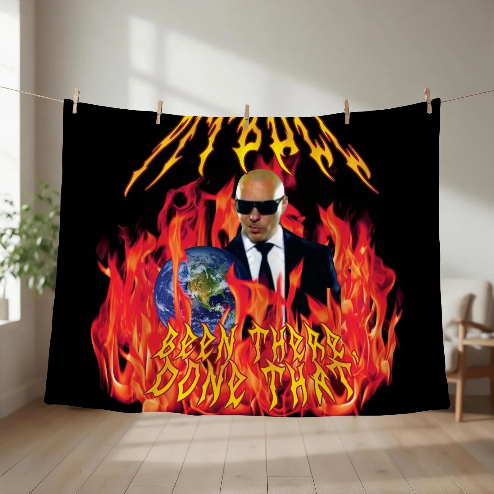 heavy metal pitbull with flames Throw Blanket couch cozy soft plush fuzzy picnic outdoor blanket