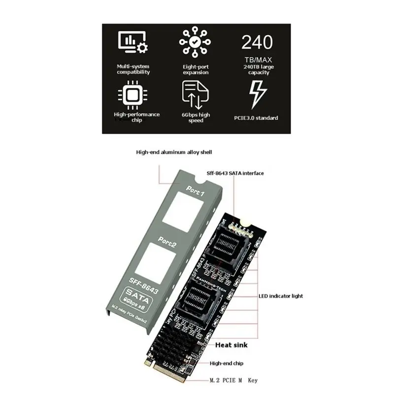 A13E-M.2 (M-Key) To Dual SFF-8643 (8X SATA 6Gbps) Add On Card