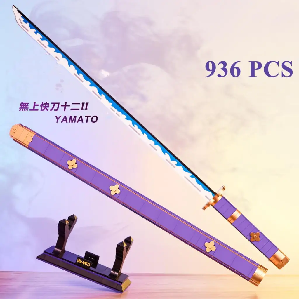 Kids Japanese Anime Roronoa Zoro Sword Model Building Blocks Cosplay Simulation Katana Samurai Knife Bamboo Weapon Bricks Toys