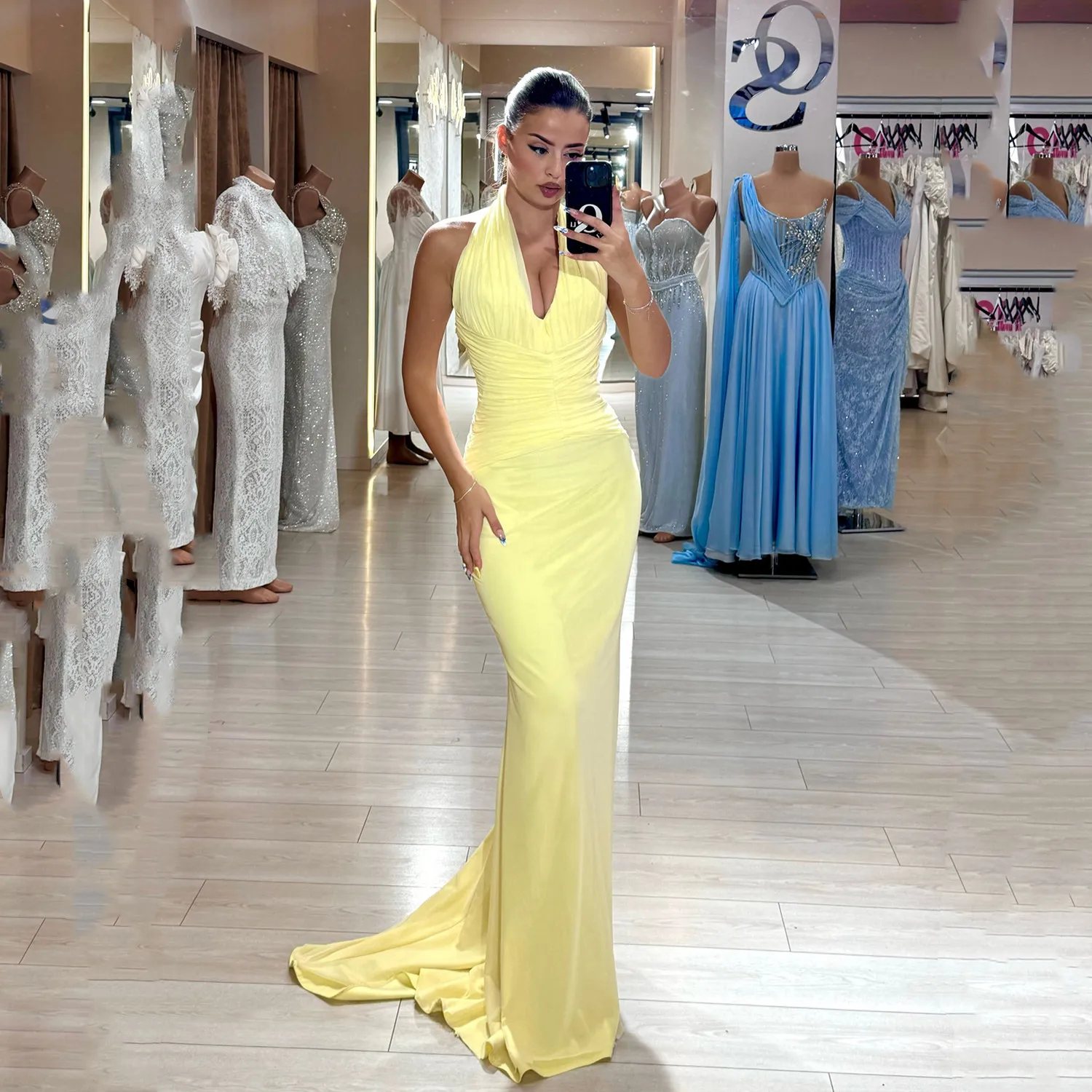 

Желтое вечернее платье-русалка с индивидуальным дизайном, на бретельках, для выпускного вечера и торжественных мероприятий