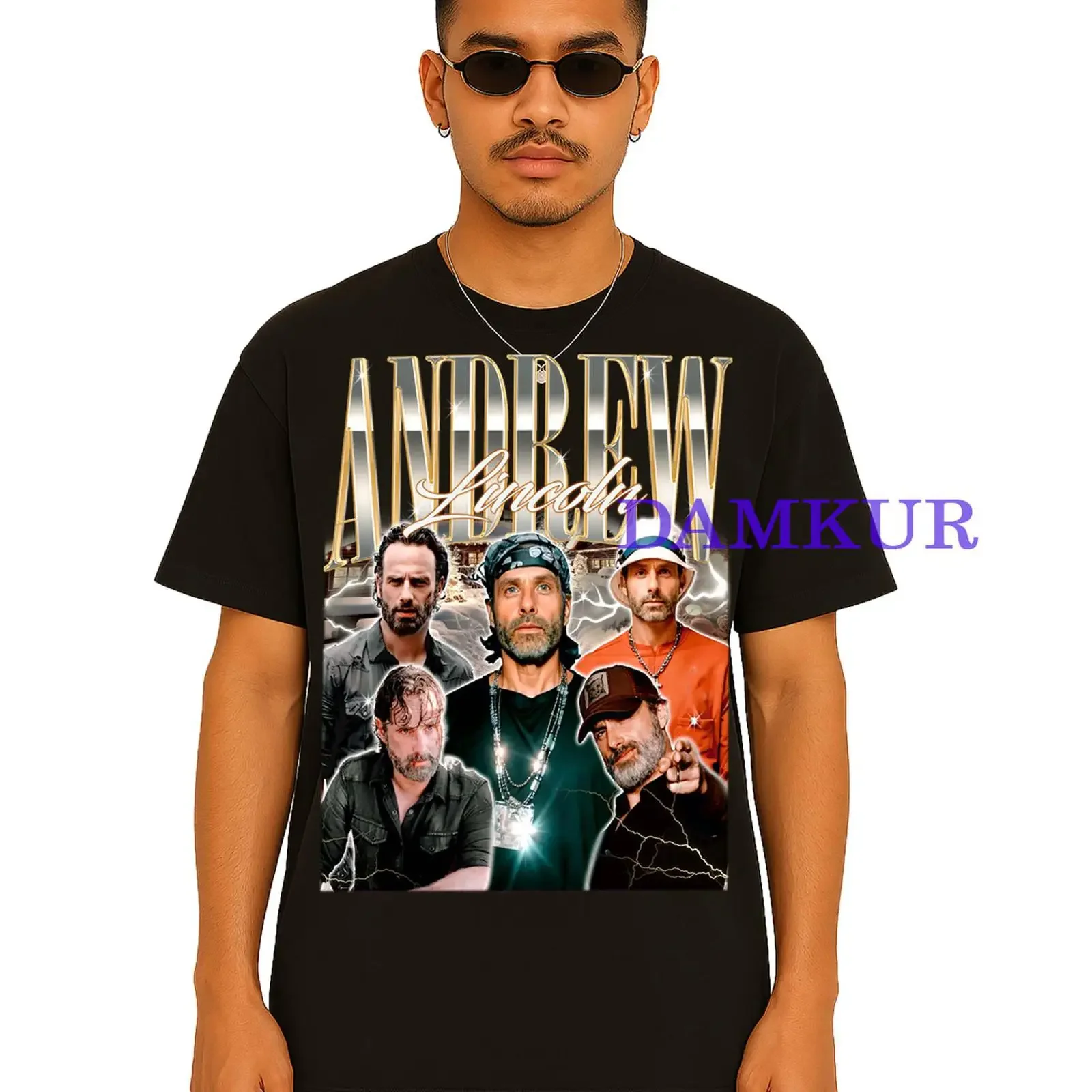 Andrew Lincoln Vintage Collage T Shirt vintage Washed Breathable Soft Stretched homme streetwear Unisex fashion