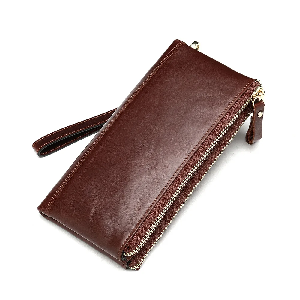 Long Leather Cowhide Wallet For Men Slim Credit Card Mens Wallets Money Purses Clip Id Holder Men Purse Coins Zipper Cluth Bag