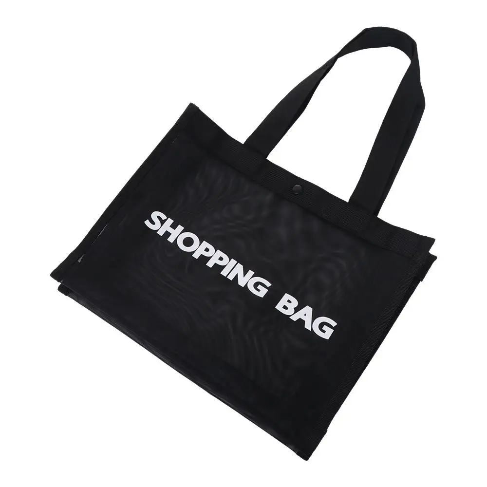 

Nylon Transparent Mesh Shopping Bag Black Hasp Large Capacity Tote Bag Crossbody Bag Single Shoulder Travel Storarge Bag Mall