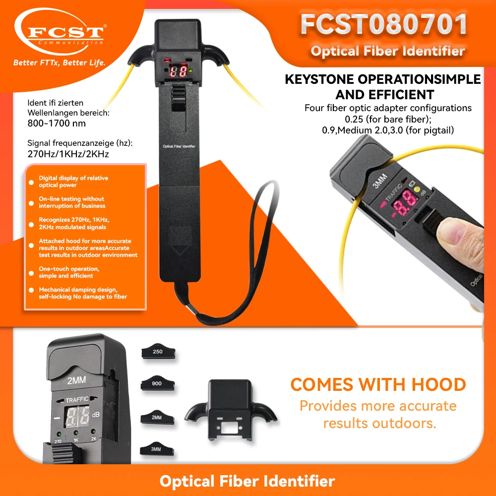 FCST Optical Fiber Identifier 800-1700nm -50~+10dB Fiber Optic Test Tool for FTTH