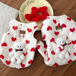 Christmas Pet Clothes Bichon Winter Warm Vest Yorkshire Full Print Love Cotton Clothes Small Dogs Can Pull Sleeveless Clothes