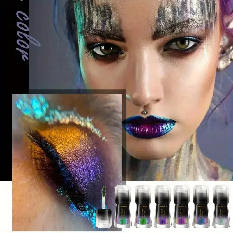 Fard à paupières liquide à 6 couleurs changeantes, paillettes perlées, fard à paupières métallique Monochrome, liquide brillant, brillant à lèvres, cosmétique pour Nail Art