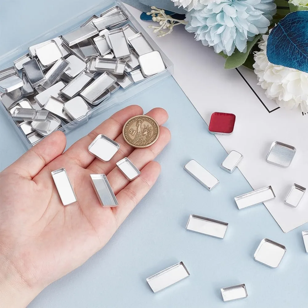 80pcs Empty Metal Pans 4 Size Aluminum Empty Eyeshadow Pans Rectangle Lipstick Palette for Makeup Cosmetic 0.7~1x0.3~0.7 Inch