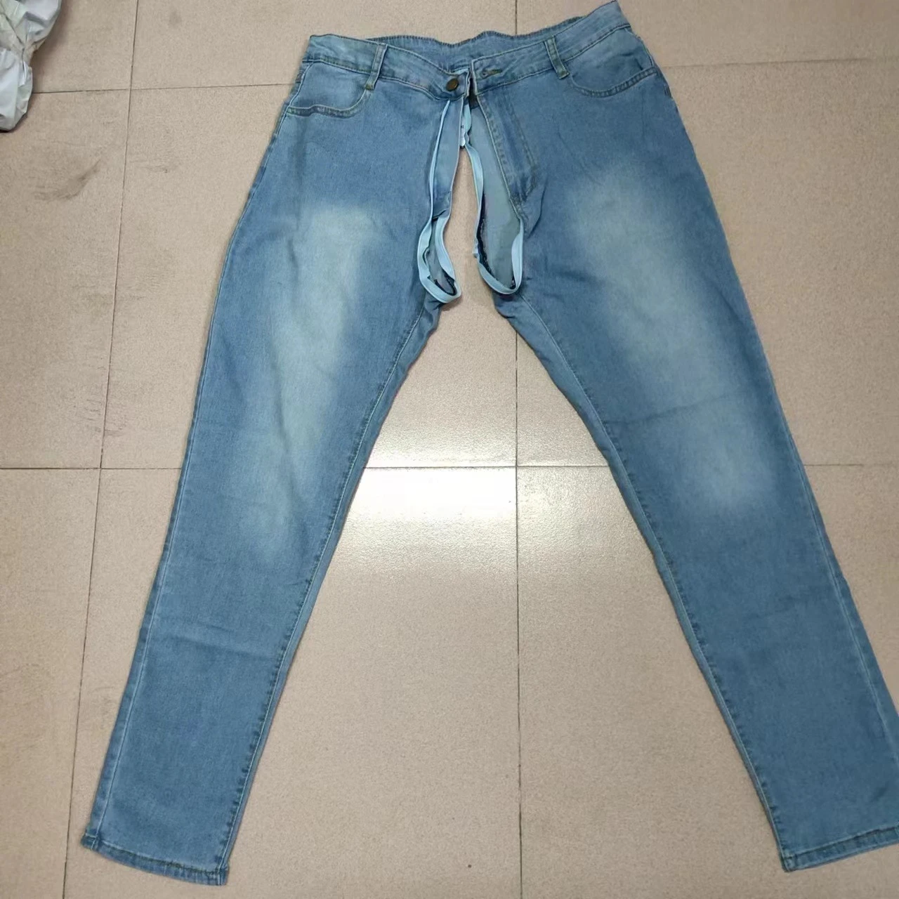 Vrouw open kruis jeans met drie ritsen kruisloze broek verbergen rits paar buitensport kostuum dans volwassen kostuum panty