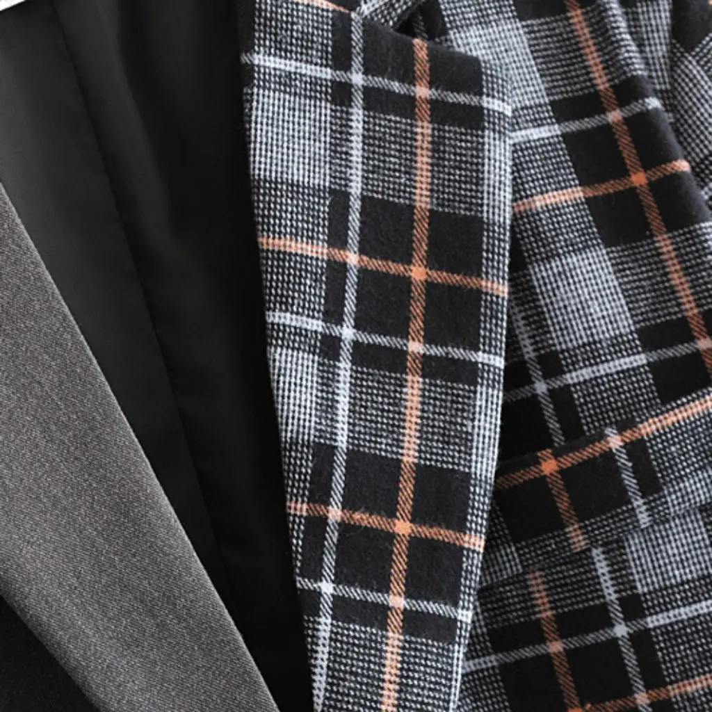 

DT27228 Plaid Color-Matched Suit European American Boyfriend Style Women's Fashion Upperwear