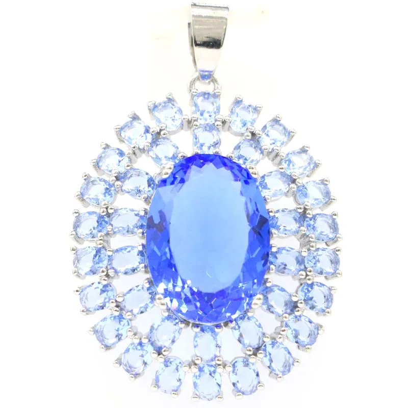 Buy 4 Get 1 Free 42x29mm New Designed Rich Blue Violet Tanzanite London Blue Topaz CZ Infinity Anniversary Silver Pendant