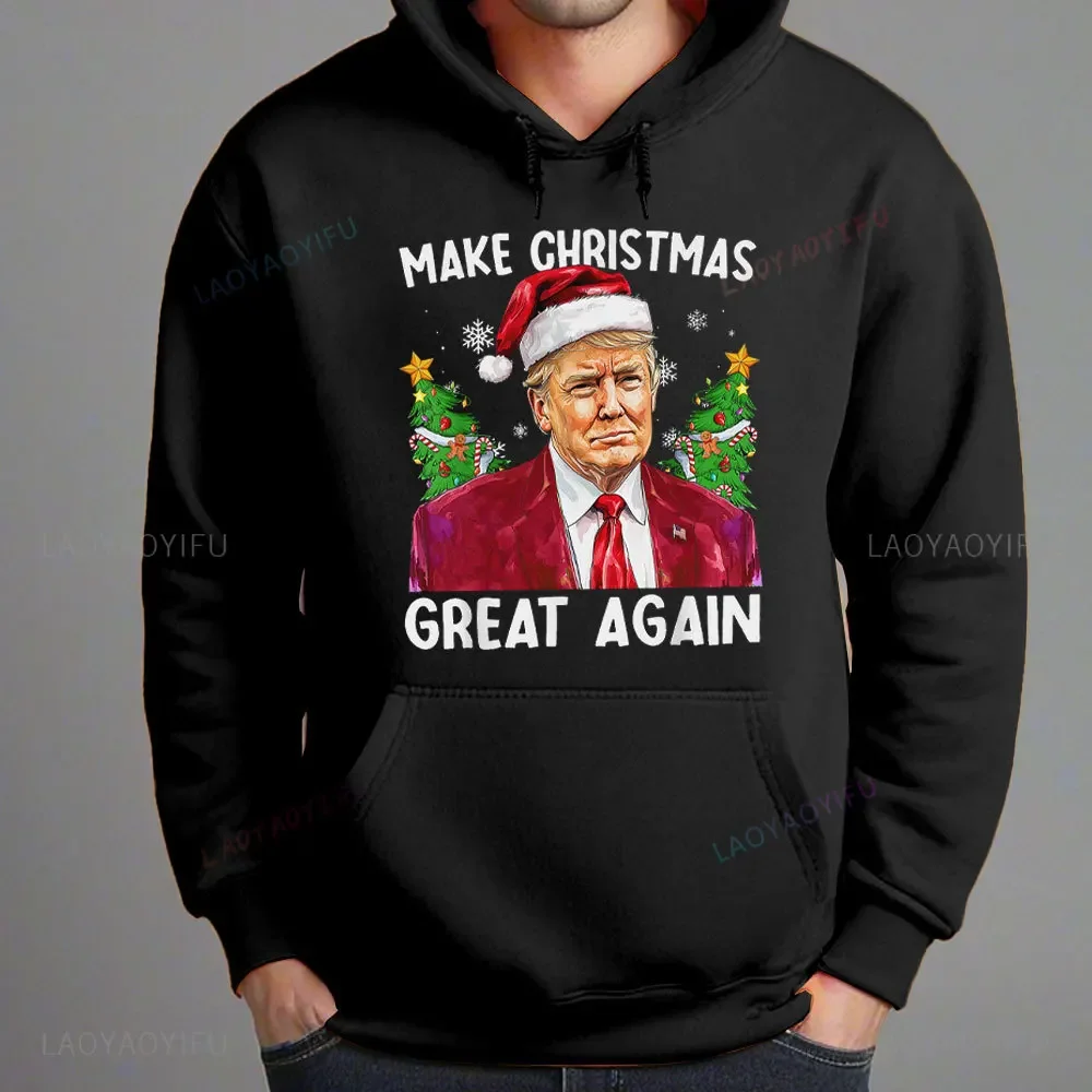 Make Christmas Great Again Sudadera de manga larga Divertida Trump 2024 Sudaderas con capucha Trump Rump Navidad Divertida sudadera de Navidad Ropa