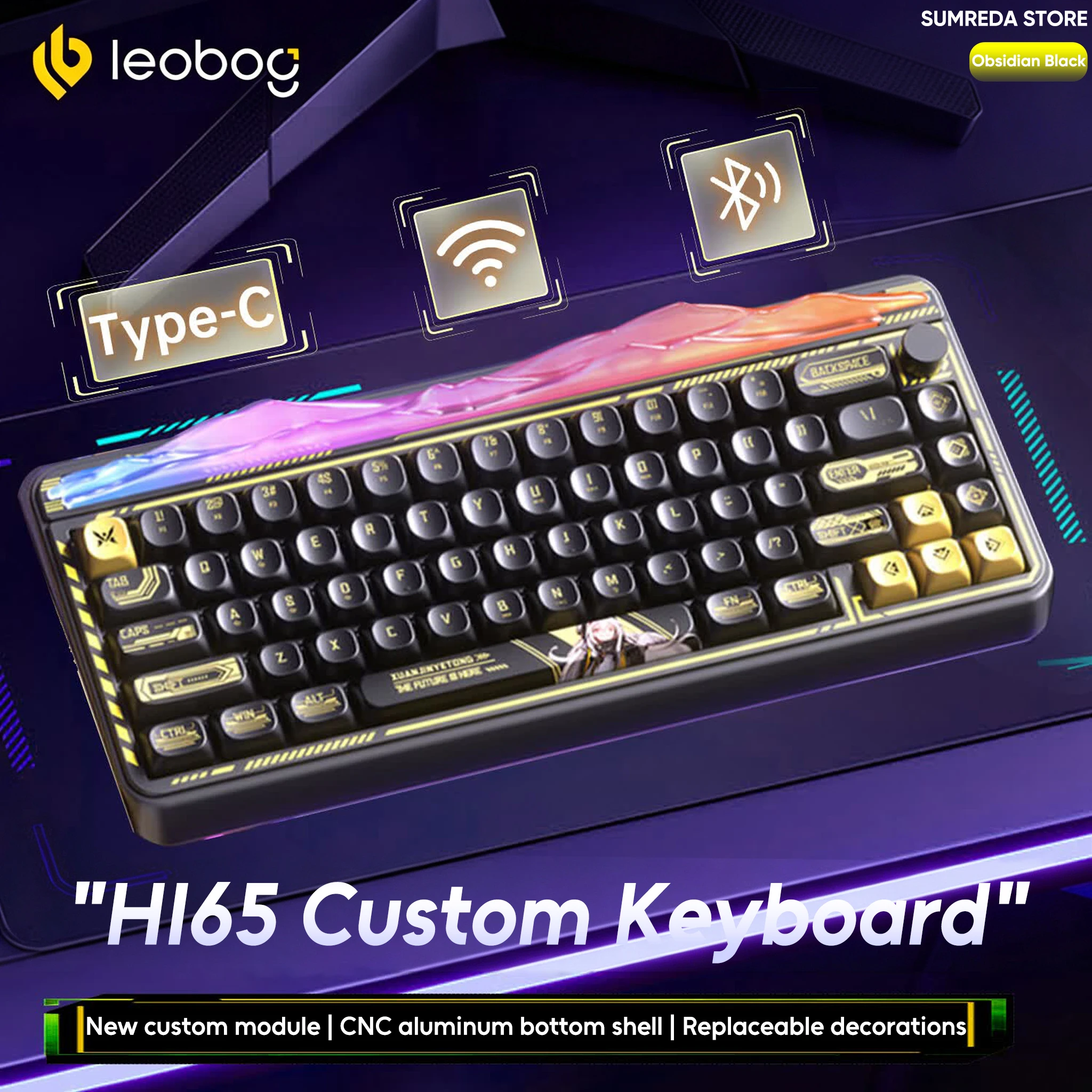 LEOBOG HI65 Tri-mode Mechanical Keyboard 65% Layout Aluminum Customized Hot Swap Buzzer RGB Free DIY Wired Gaming Keyboard Gift