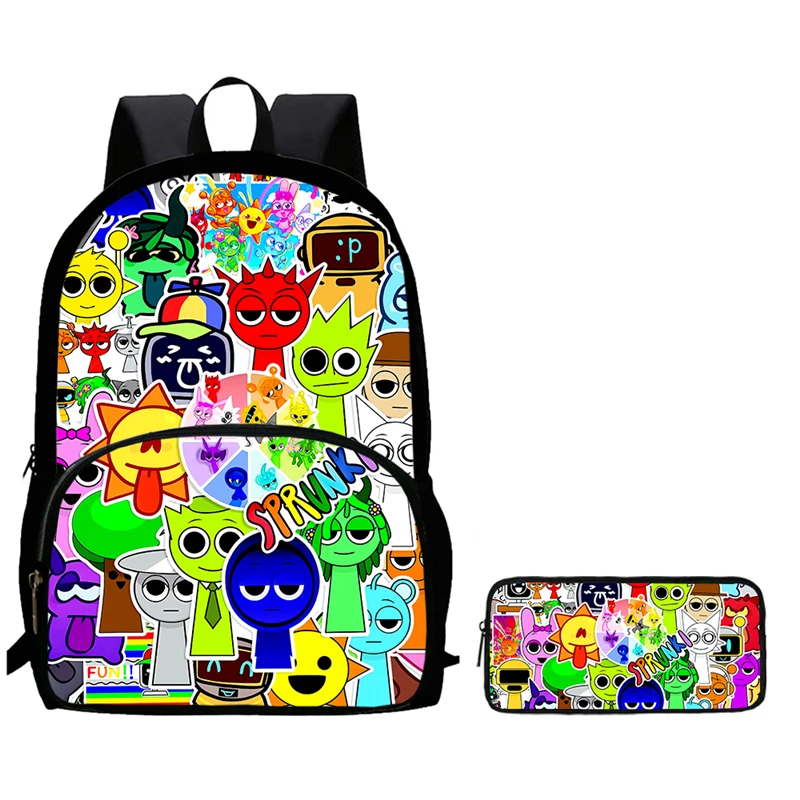 2-piece anime Sprunki kids Backpack Rhythm Pen Bag Student large capacity box Schoolbag Best gift for boys and girls